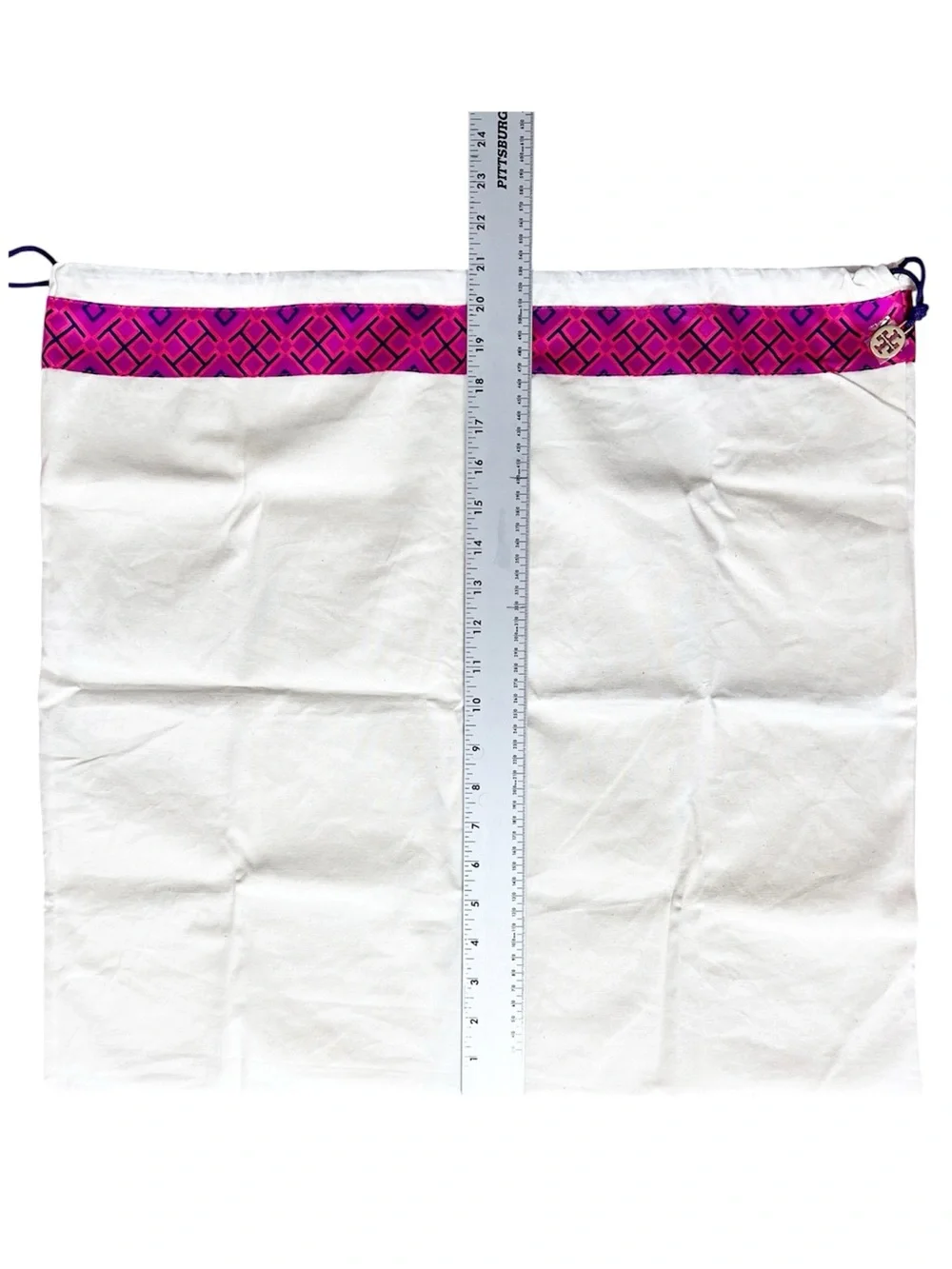 Tory Burch Large Canvas Dust Bag Magenta Pink Trim‎ Gold Logo Charm 22x21